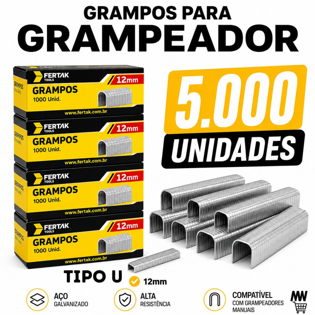 Kit Grampo Tipo U 12mm Grampeador Tapeceiro 1.2X12X6.3 Fertak Tools