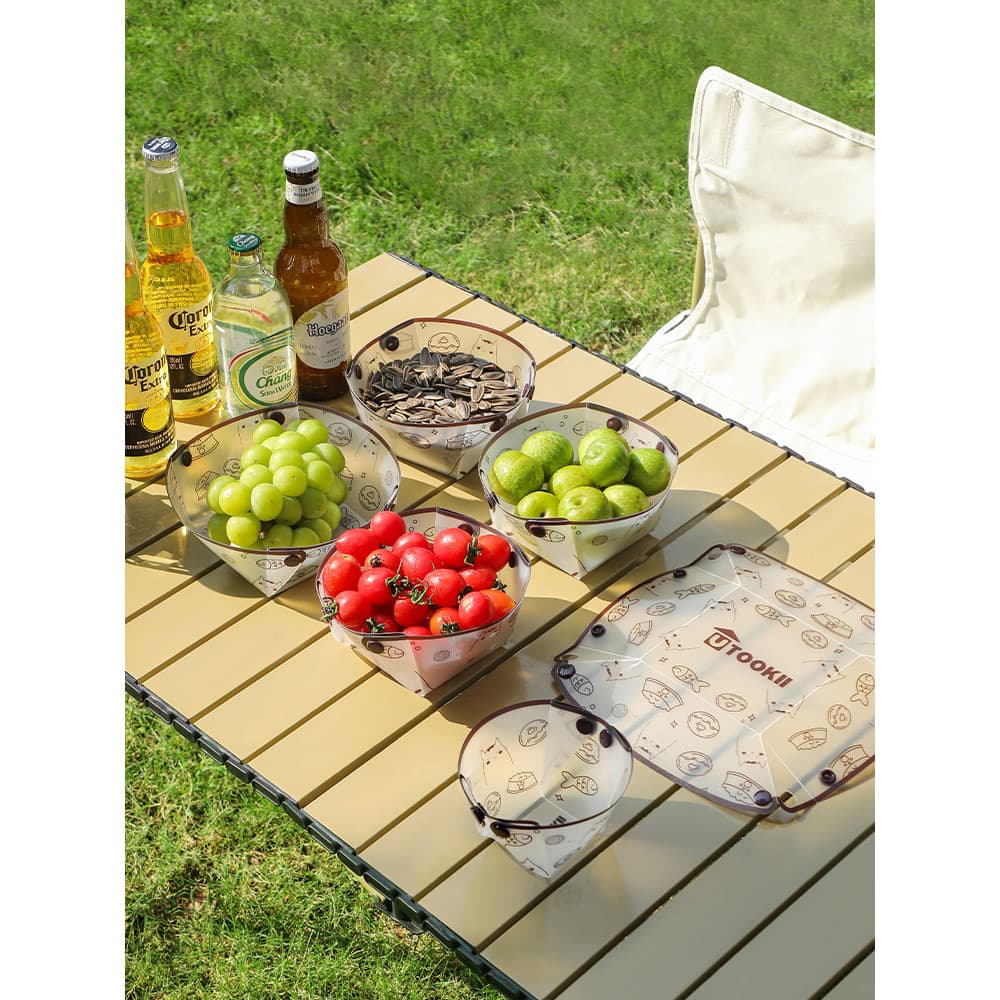 Tigela dobrável portátil para viagem, prato de água, jantar, café, prato de frutas, piquenique ao ar livre, acampamento,
