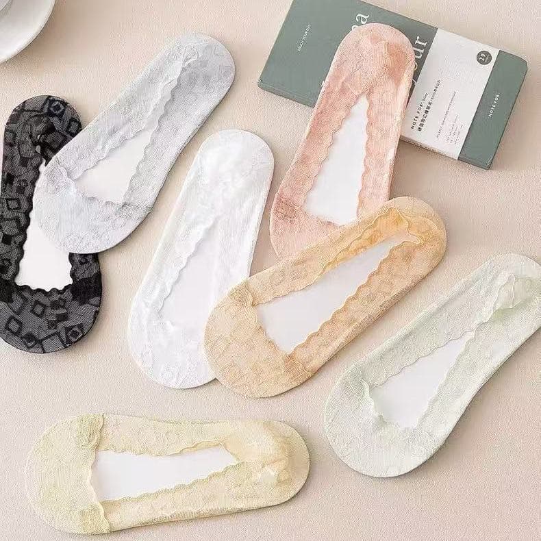Verão senhoras estilo fino respirável invisível ped meias rendas ped meias multicolorido All-Match mais magro olhar ferr