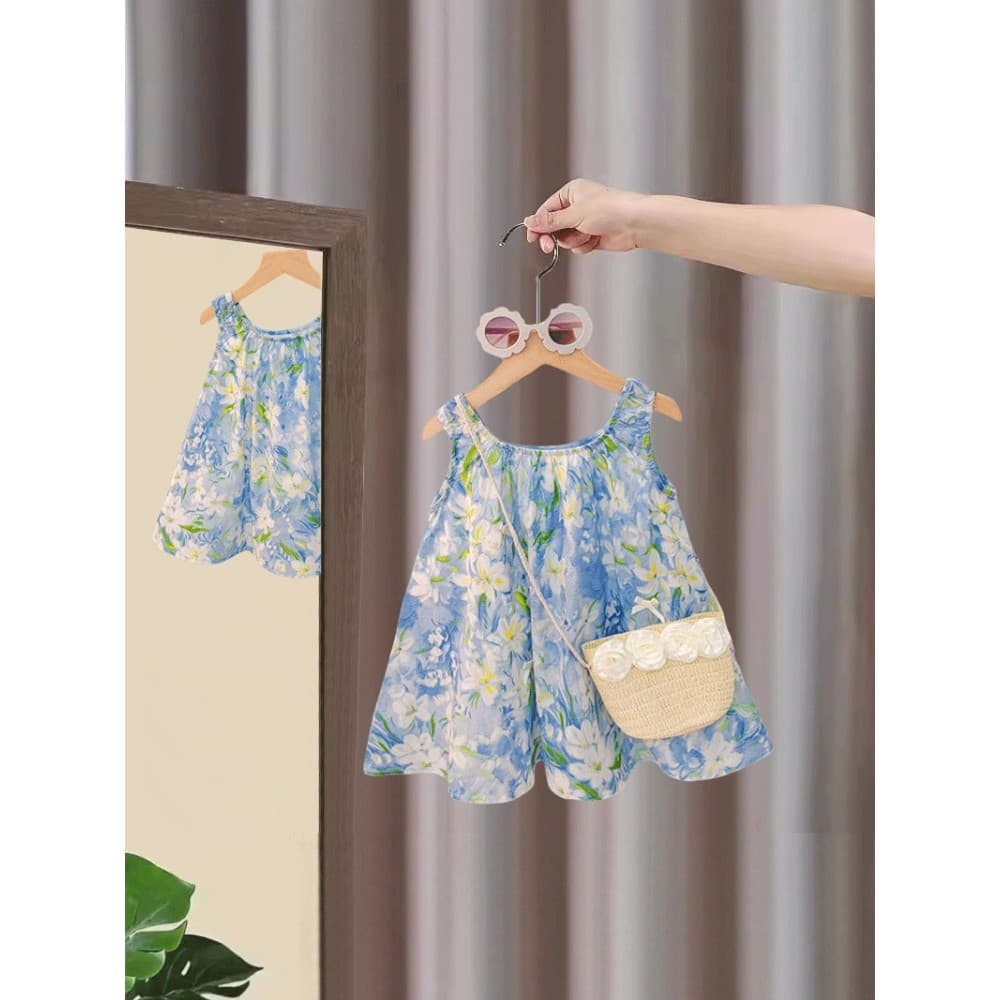 Meninas vestido de verão crianças flor saia de algodão 2026 novo estilo bebê menina doce verão fino colete saia