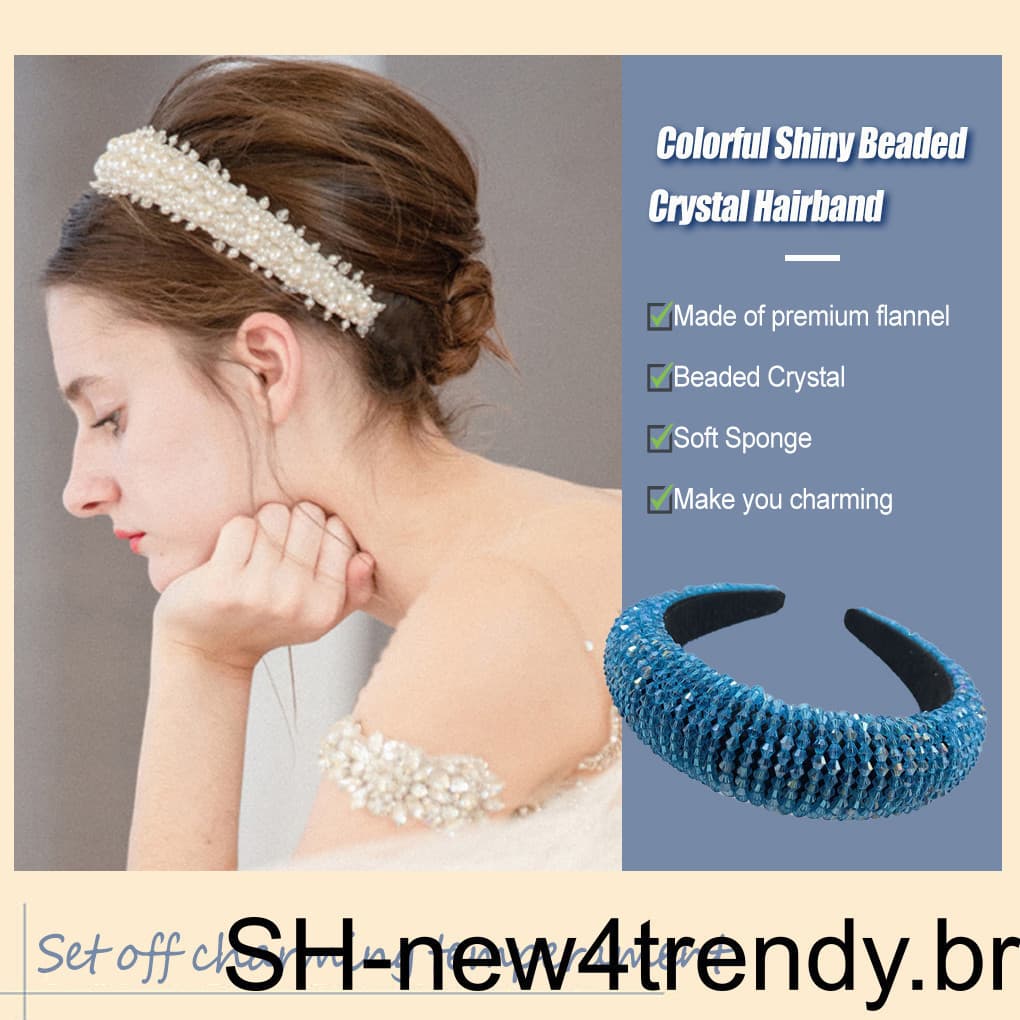 Tiara com cristais de contas, tiara larga de esponja e strass, acessório feminino para presente.