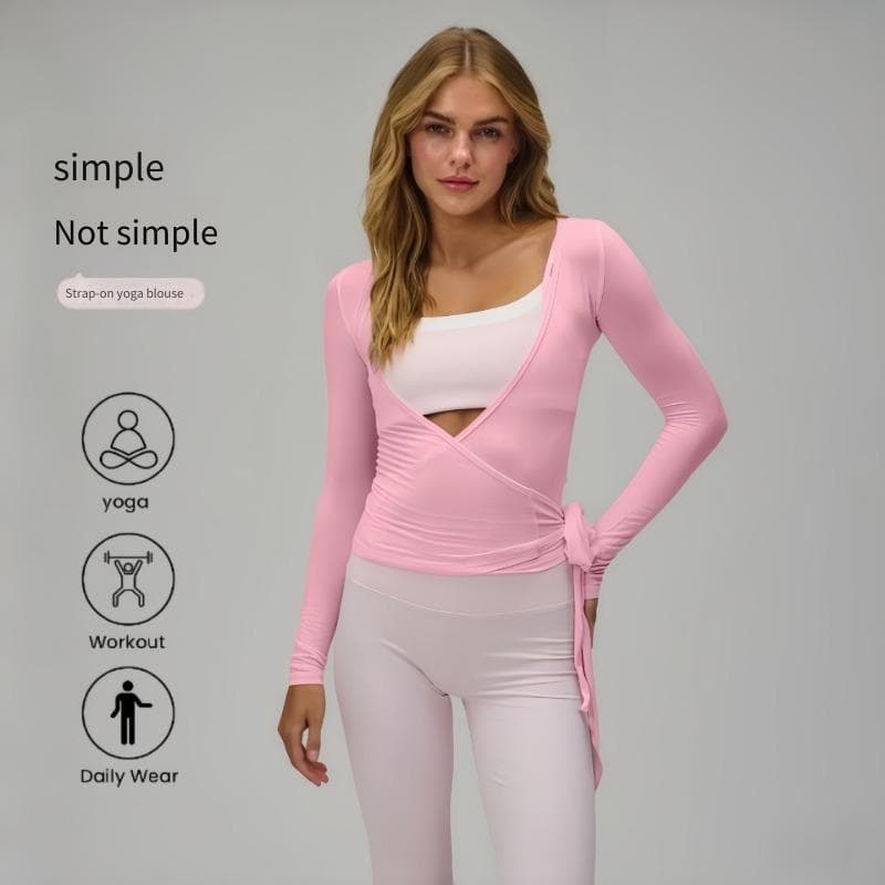 Novo laço-Up roupas de Yoga Pilates Fitness topos blusa de manga comprida estilo ballet esportes ballet roupas esportiva