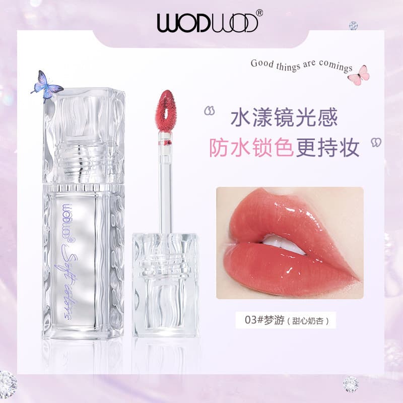 WODWOD Mirror Gloss Água Transparente Color Lock Lip Gloss Transparente Water Gloss Superfície espelhada Filme formador