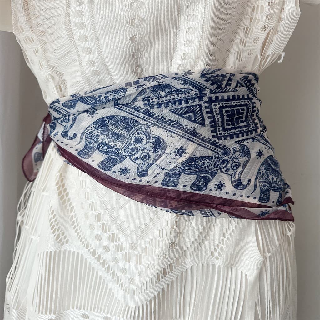 Estilo étnico elefante impresso lenço de seda cinto saia feminina decoração cinto cintura acessórios verão cintura estre