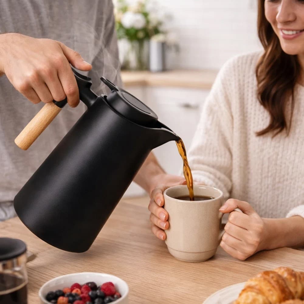 Garrafa Térmica Cabo Madeira Conserva Quente Servir Café Bebida Chá Mantém Aquecido