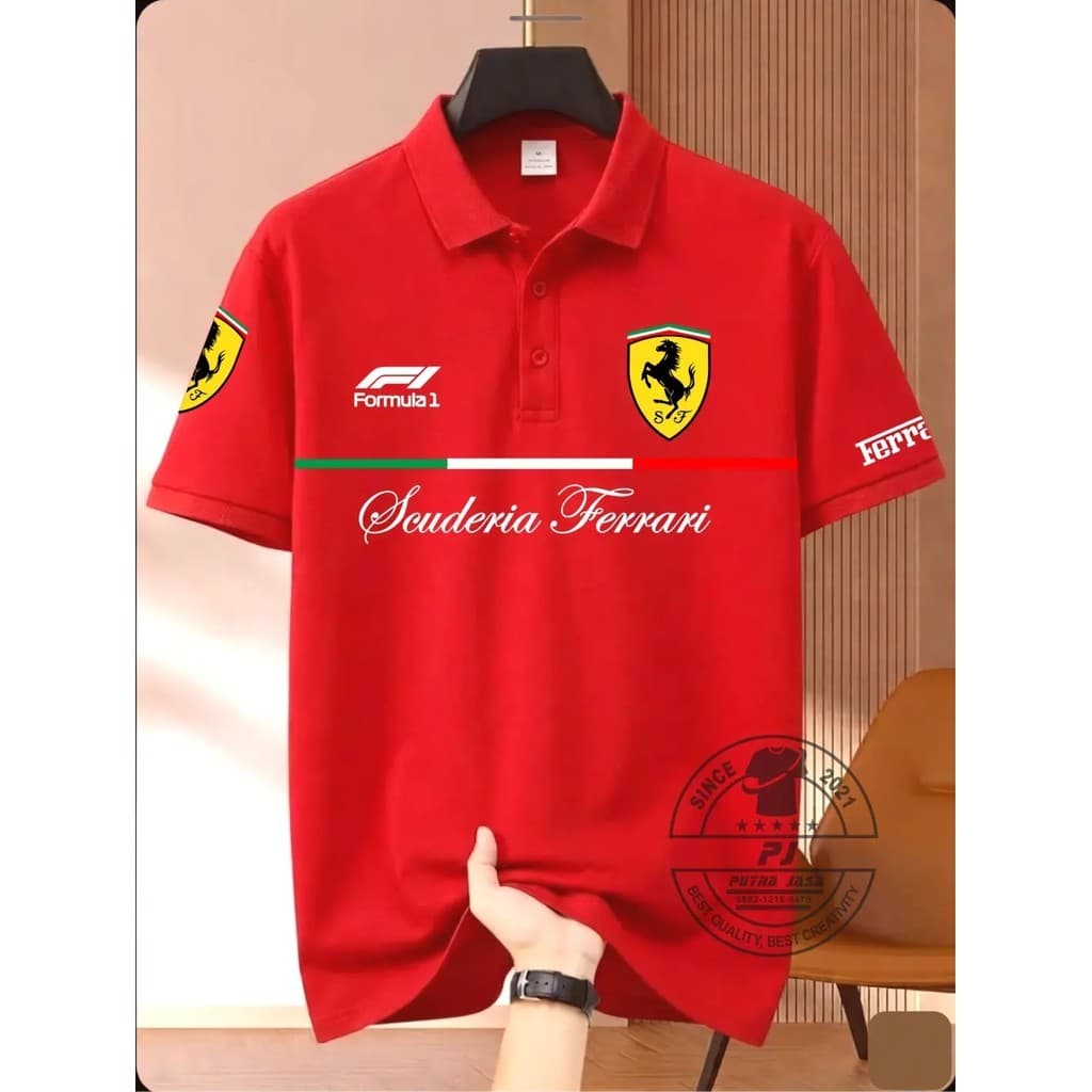 Camisa polo Ferrari F1 de manga curta estilo adulto moda Casual camisa polo, confortável respirável absorvente de suor e