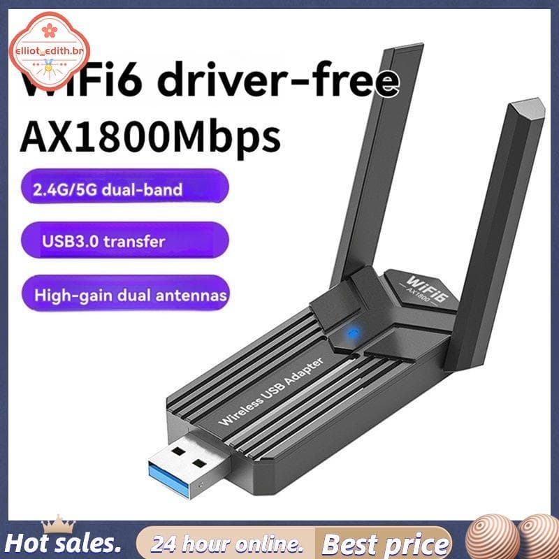 Adaptador Dongle WiFi 6 USB3.0 Sem Driver 1800Mbps 2.4G/5G Usb Fio De Rede De Banda Dupla Para 10/11