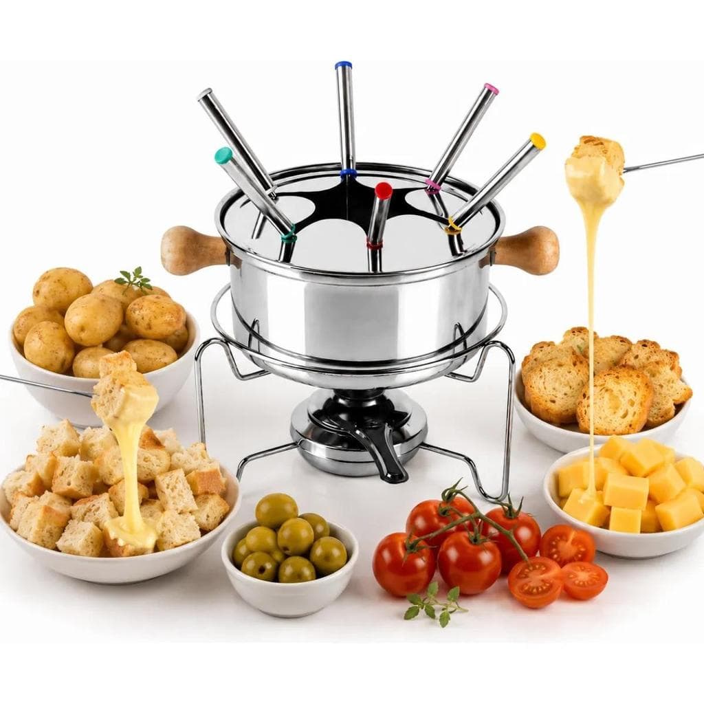 Aparelho Para Fondue Panela Aço Inox Kit 10 Peças