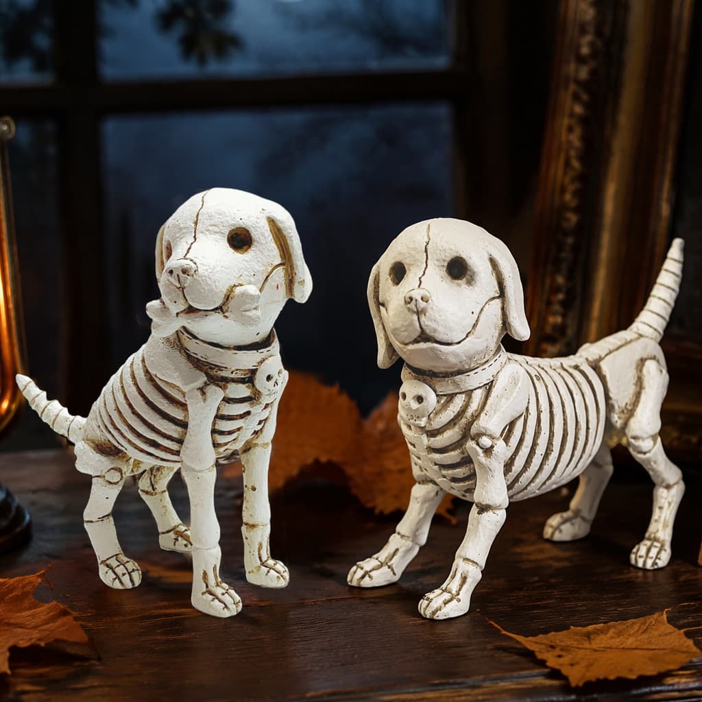 [HNUU] Estatueta De Resina De Cachorro De Caveira , Estátua Esqueleto Retrô De Halloween , Ornamento De Mesa Gótico Para
