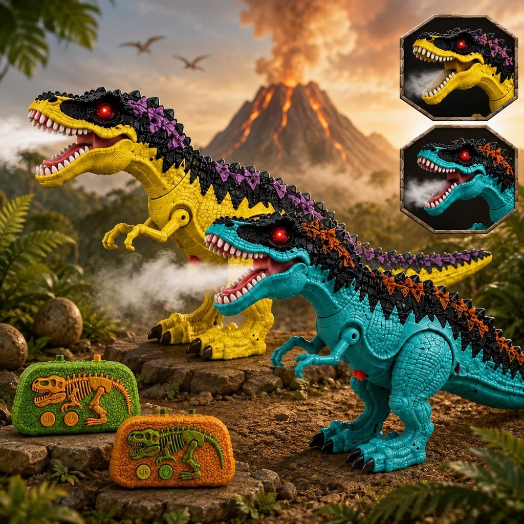 Dinossauro TRex Controle Remoto Infantil Anda Som Luz Fumaça