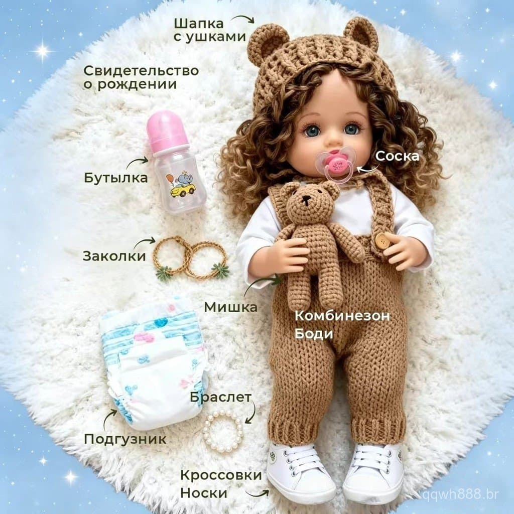 Boneca Reborn de 55cm, Boneca Bebê Realista de Vinil, Boneca Inteligente Bilingue Inglês-Russo, Boneca Colecionável