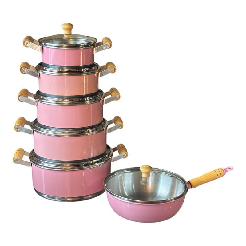 Jogo De Panela Pop Rosa 14 a 22cm + Frigideira 20 Caçarola Alumínio Leve Com Tampa Premium