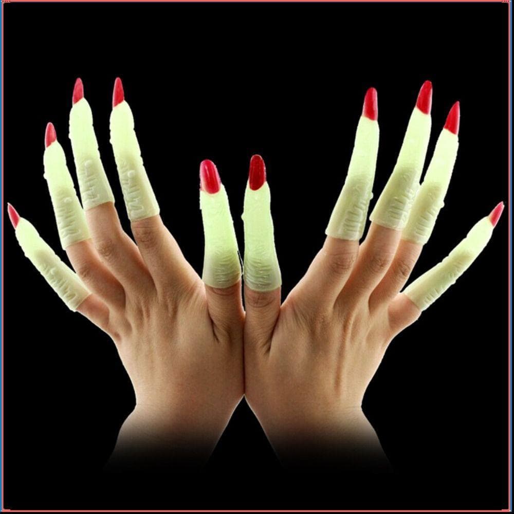 10 Pçs/Set Capas De Unhas Falsas , Brilhantes De Forma Longa De Plástico , Garras De Zumbi Cosplay Vermelho Preto