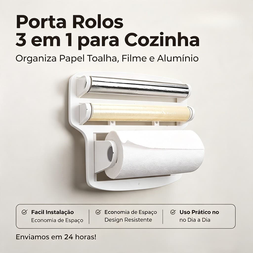 Suporte Porta Papel Toalha Triplo Suporte Rolos de Cozinha 3 em 1