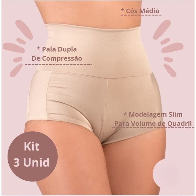 Kit 3 Shorts Cinta Modelador em Suplex Resistente Alta Qualidade Cós Médio Compressão reduz Medidas