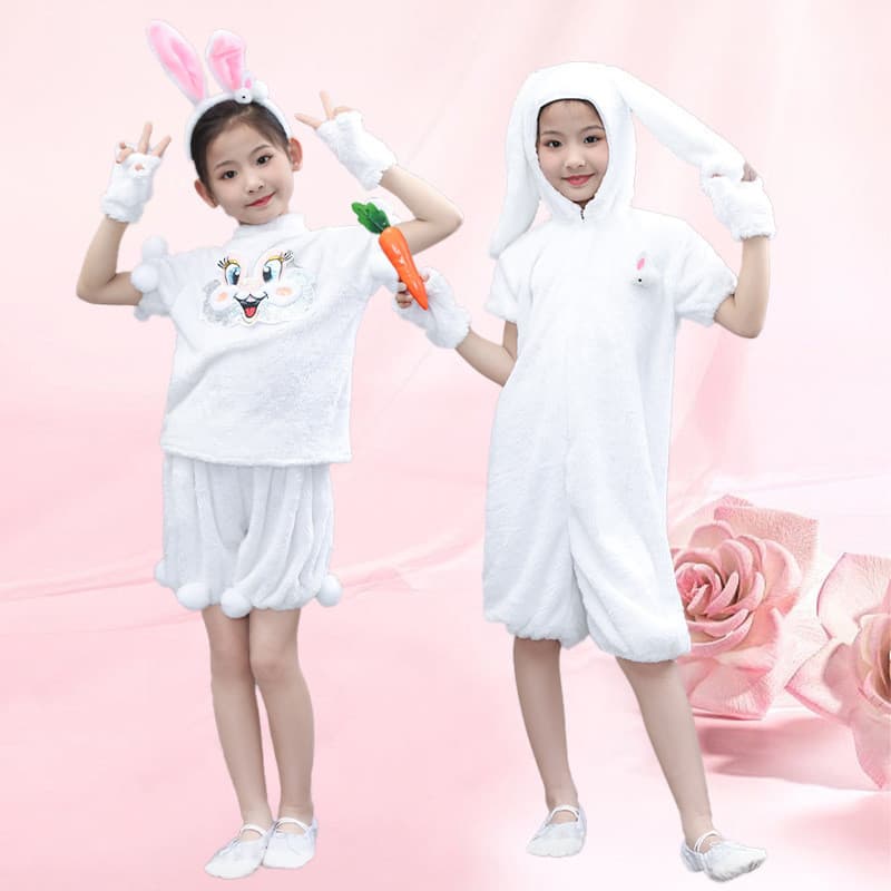 Fantasia de Animal de coelho infantil, fantasia de performance de dança de coelho branco pequeno, fantasia de palco de c
