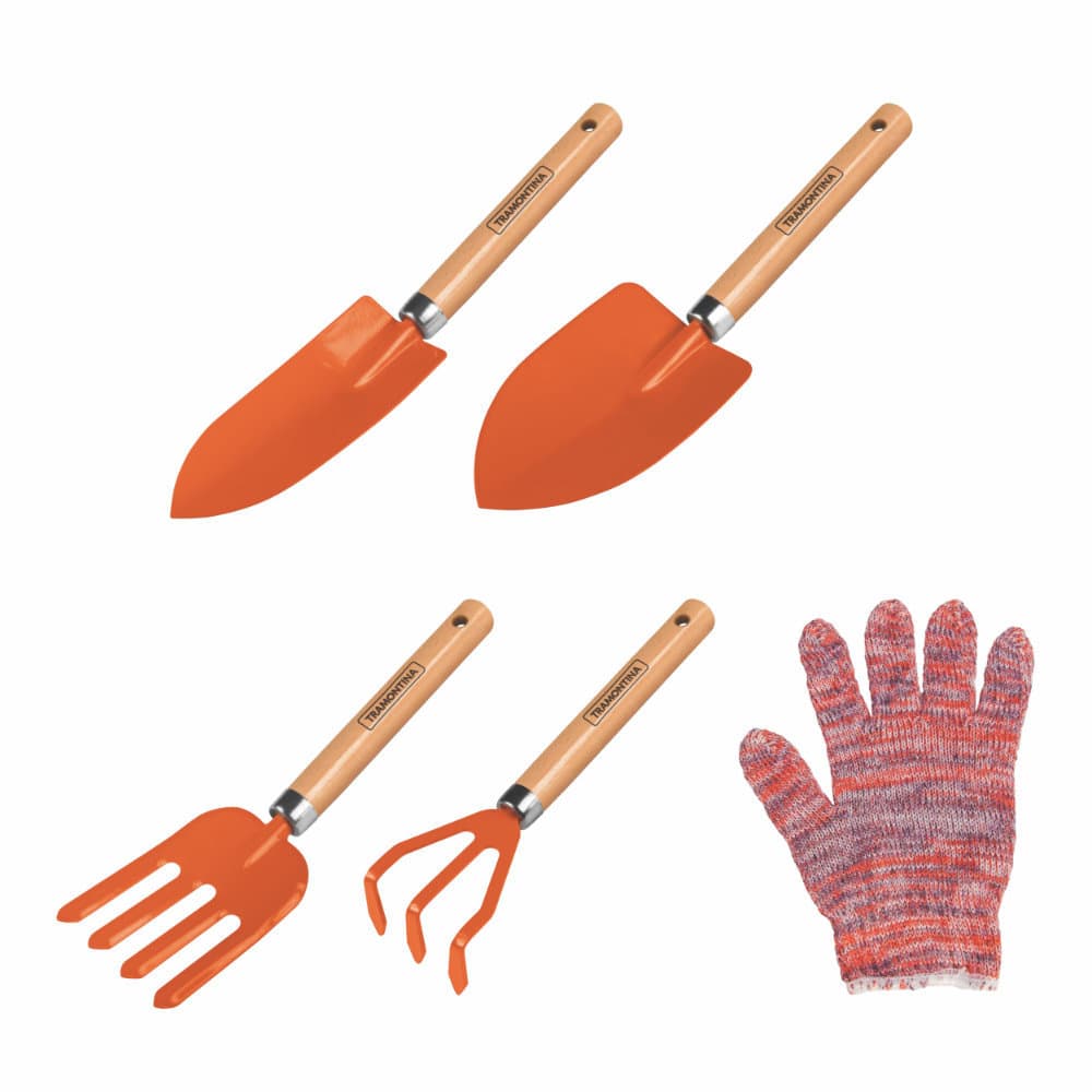 Kit Jardinagem Garfos + Pazinhas + Luva Tramontina