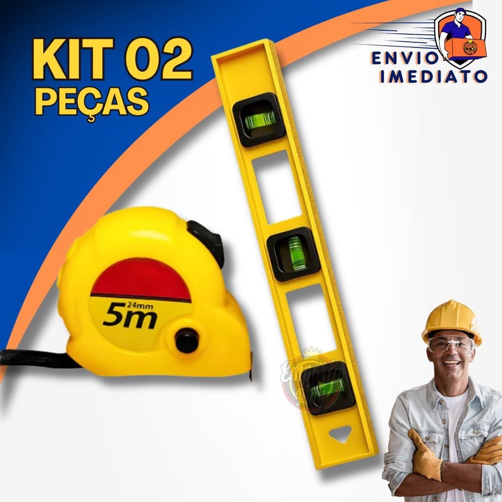 Kit Trena  5 Metros + Nível de Mão 3 bolhas Números Grandes Trena Métrica Com Freio Manual