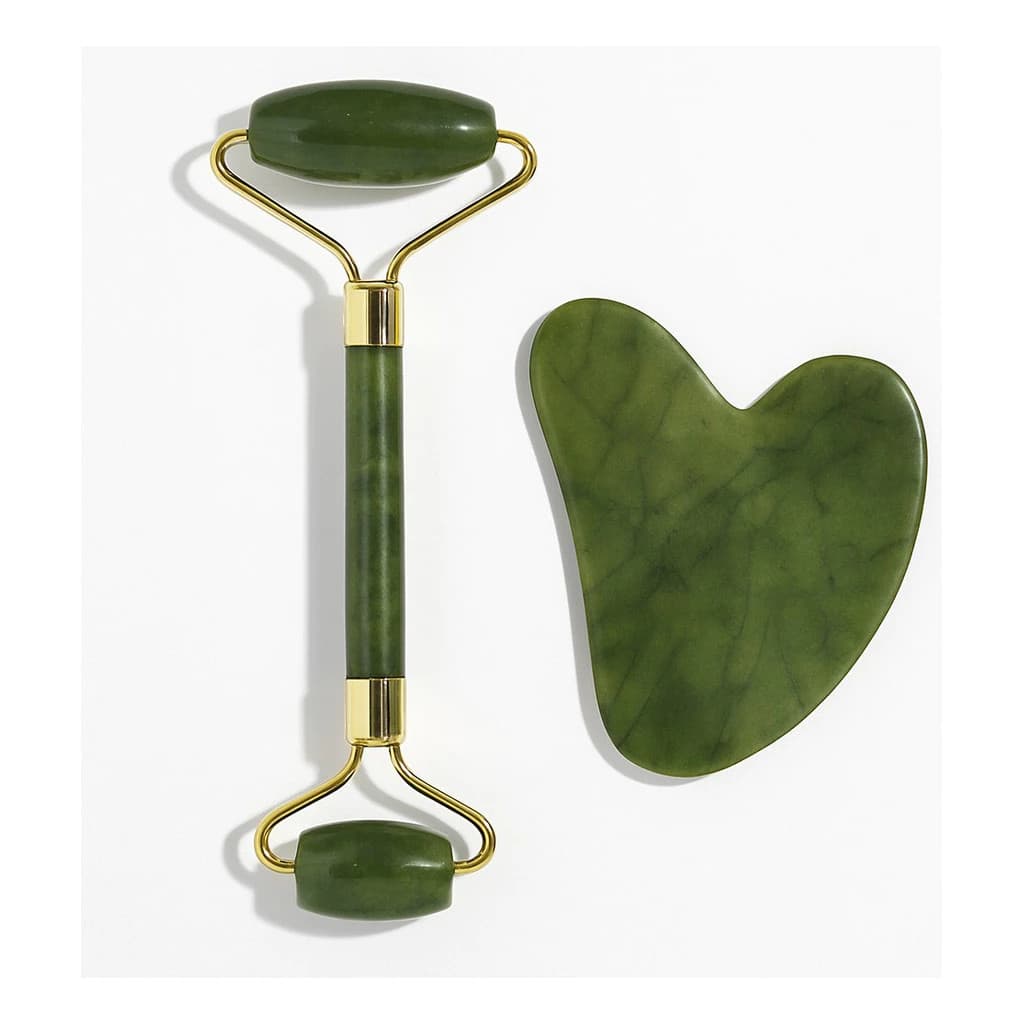 Rolo de dupla cabeça de jade, ferramenta de beleza para massagem facial