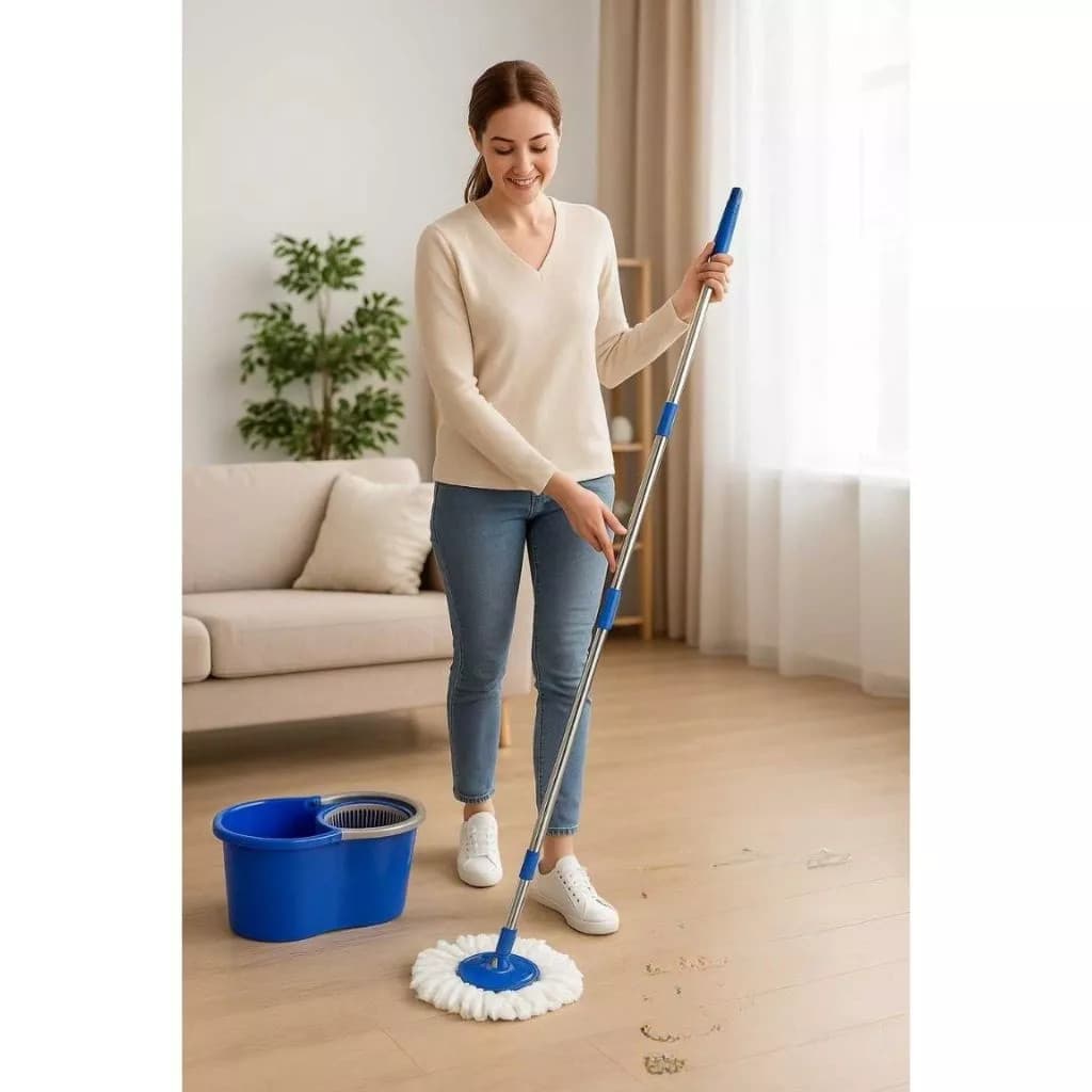 Kit Mop Giratório 360 Com Balde Duplo 8 Litros Cabo Extensível Ajustável Microfibra Limpeza Pesada