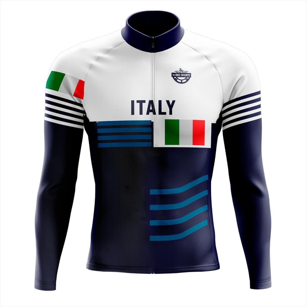 Camisa Ciclismo Masculina Longa Rkc Sports Itália Branca uv+50