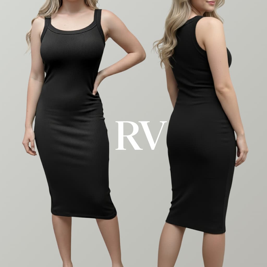 Vestido Regata Feminina Midi Ribana Alça Fina Liso Básico Casual