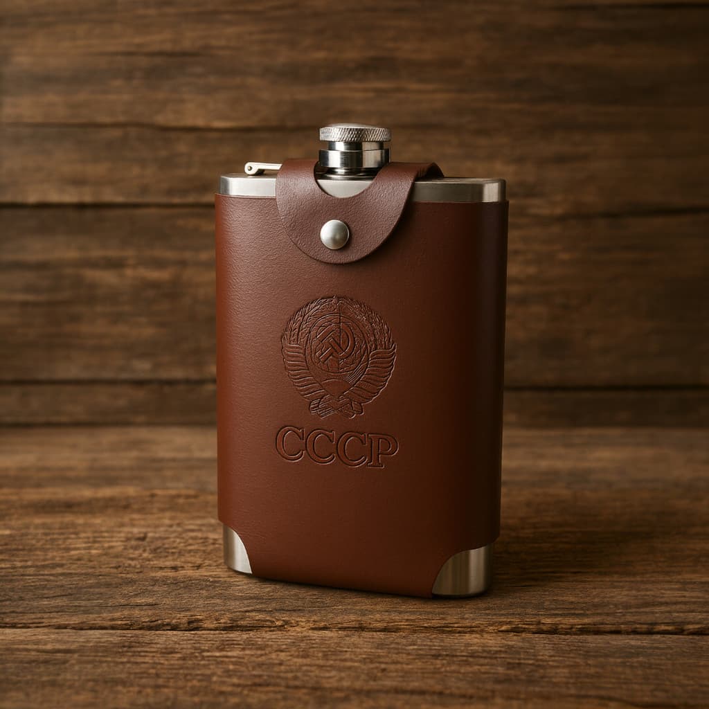 CANTIL  AÇO INOX COM CAPA E ALÇA DE COURO 1890ML