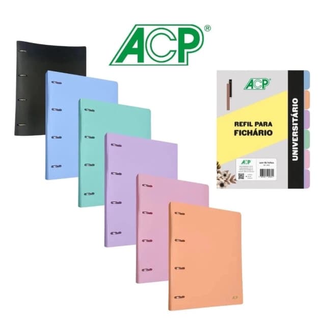Fichário Caderno Argolado A4 Sweet ACP Cores Pastéis com Divisória e Bloco