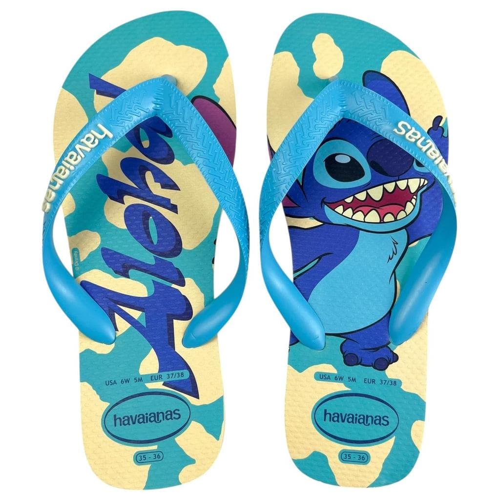 Chinelo Havaianas Feminino Stitch Disney Azul Original Confortável Verão
