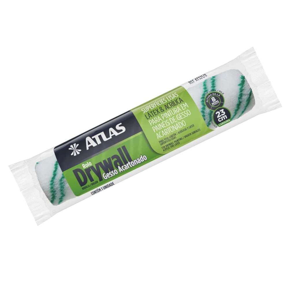 Rolo de Lã Sintética 23cm Poliamida 8mm para Drywall Pintura em Paredes Lisas Atlas Rolo Profissional de Pintor