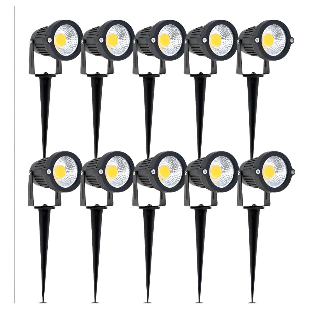 Kit 10 Luminária Espeto Jardim Led 7w Prova Dágua IP65 Externo 6500k lúmens Branco quente e verde