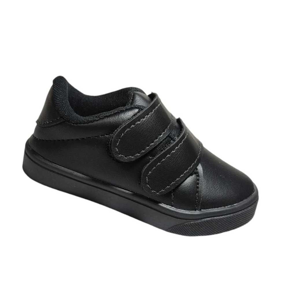 Tênis Infantil Menino Casual Preto Uso Diário Com Velcro Fácil de Calçar Batizado Escolar