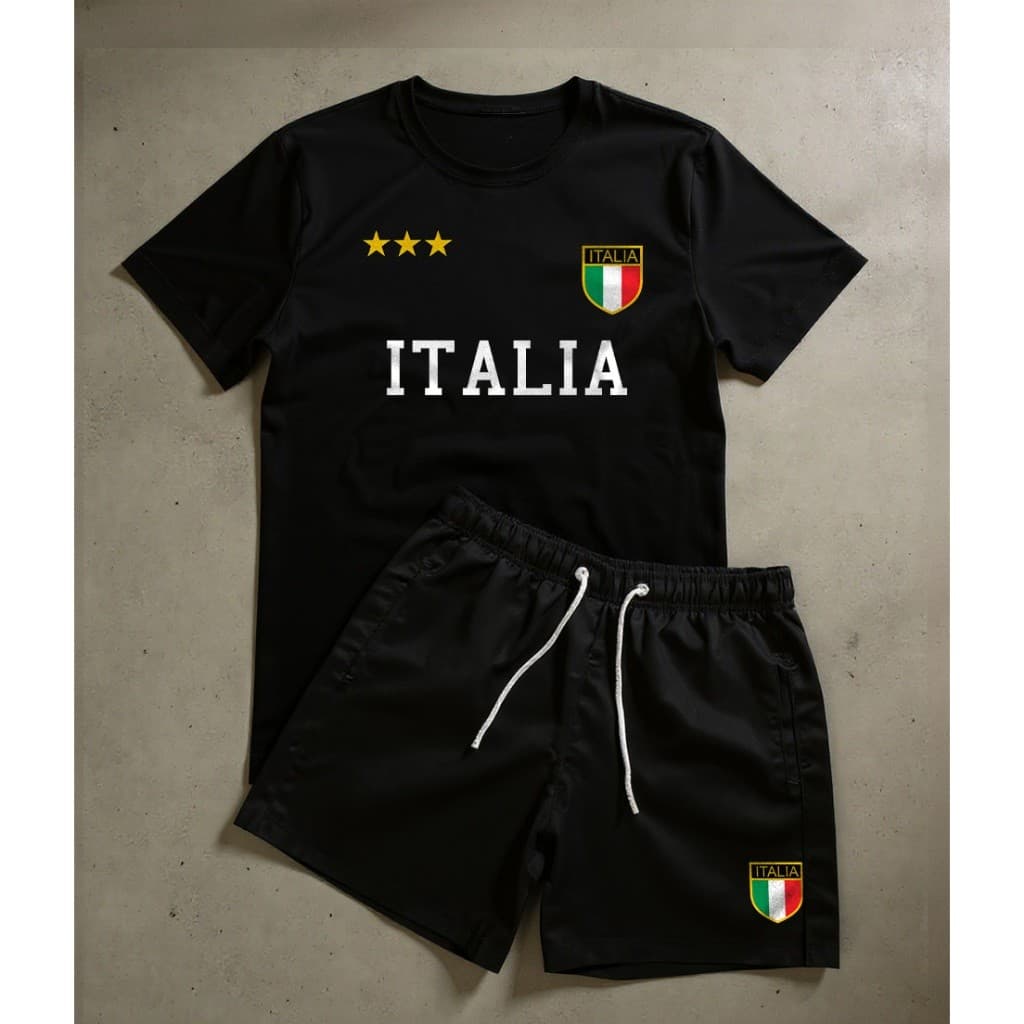 Conjunto Masculino Estampa Italia Street Com Bermuda + Camiseta Street Casual e Confortável