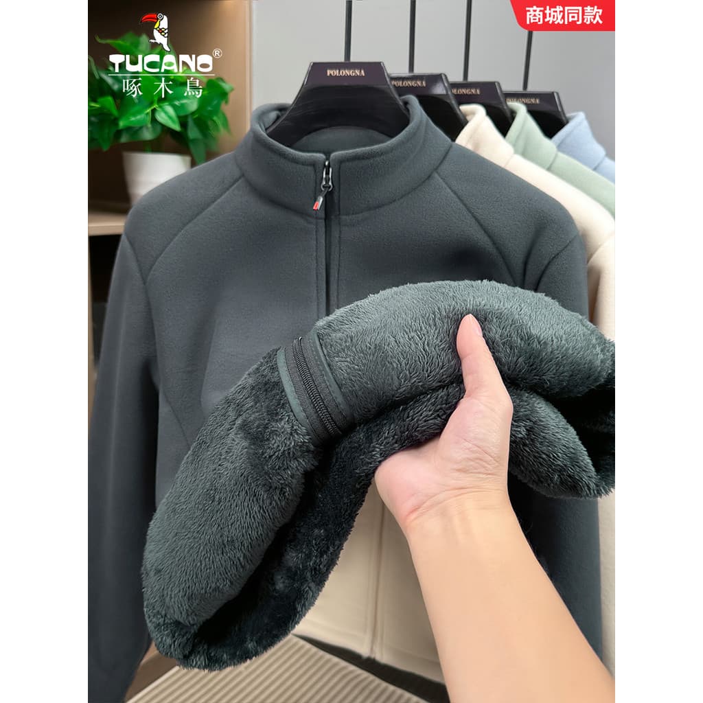 Woodpecker Polar velo gola alta moletom masculino feminino forro de lã engrossado quente Cardigan jaqueta Win