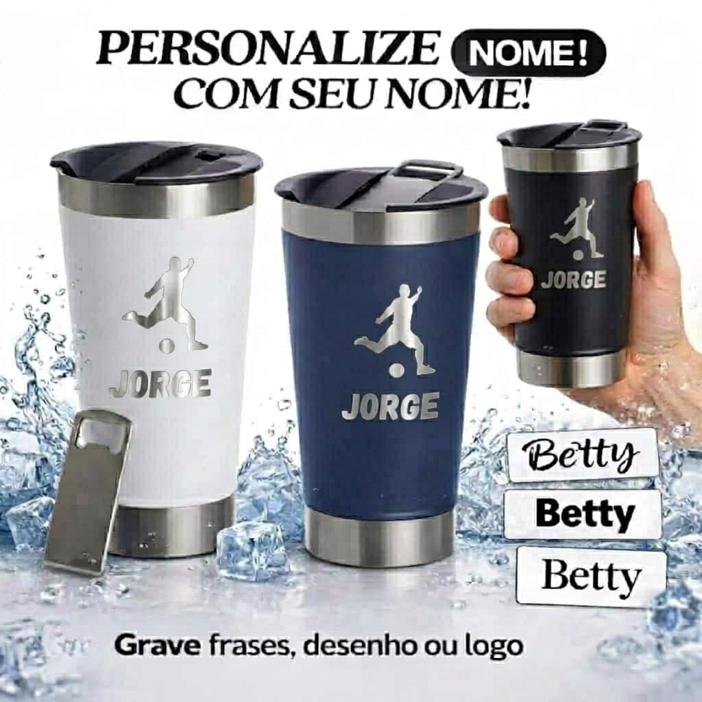 Copo Térmico Inox Com Abridor 500ml Personalizado Laser Nome Logo Drinks Academia Presente Brinde Clientes Funcionários