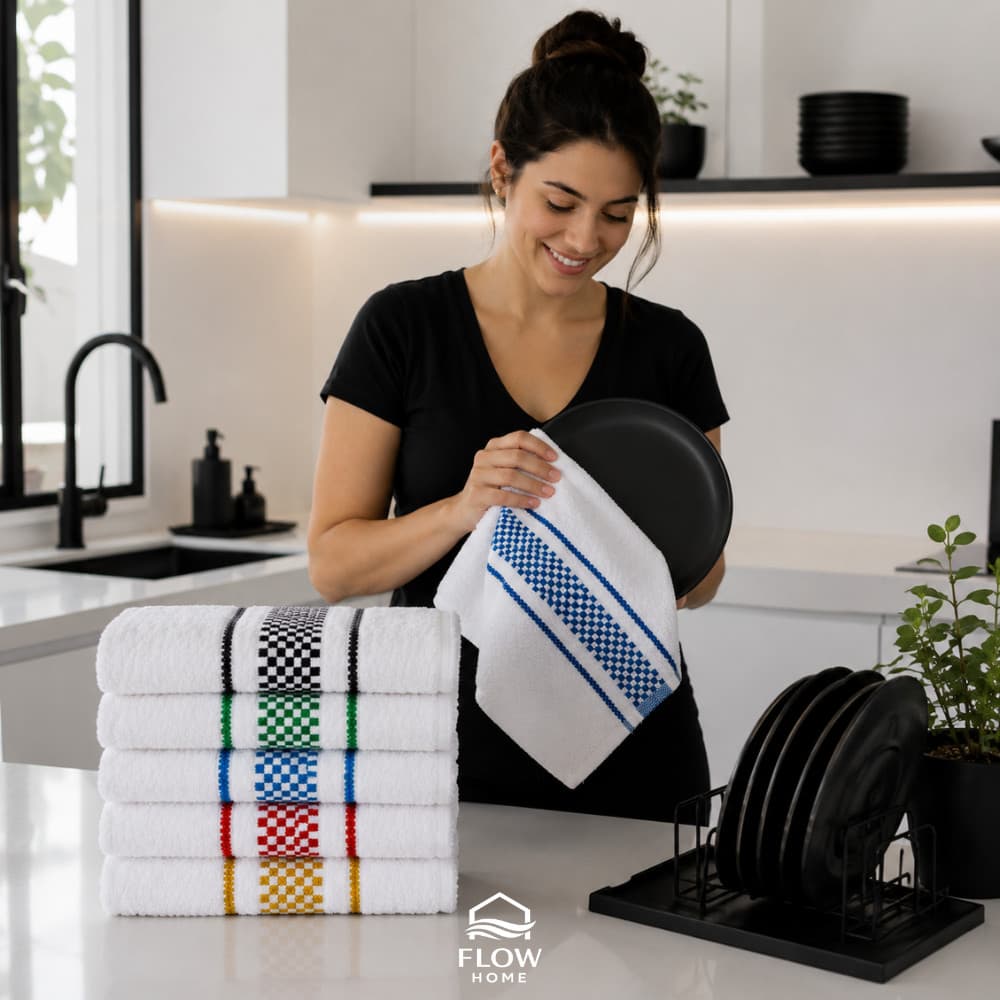 Kit 6 Panos de Prato Jacquard 45x70 Atoalhado Toalha Copa Felpudo Cozinha Flow Home