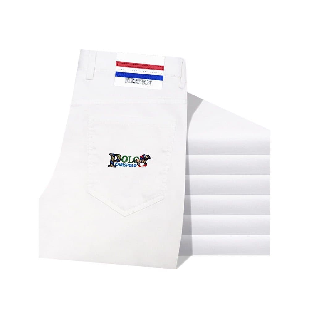 Primavera verão autêntico calças masculinas de golfe branco moda Casual calças retas meados de cintura alta estiramento