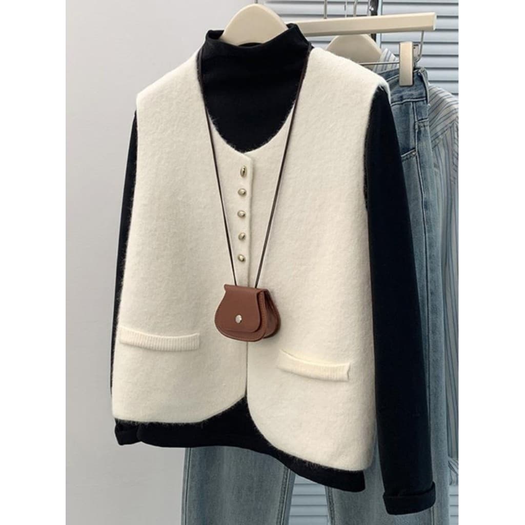 Tardia Qinghe ~ Xiaoxiang estilo malha Cardigan colete feminino francês Retro colete camisola colete jaqueta curta