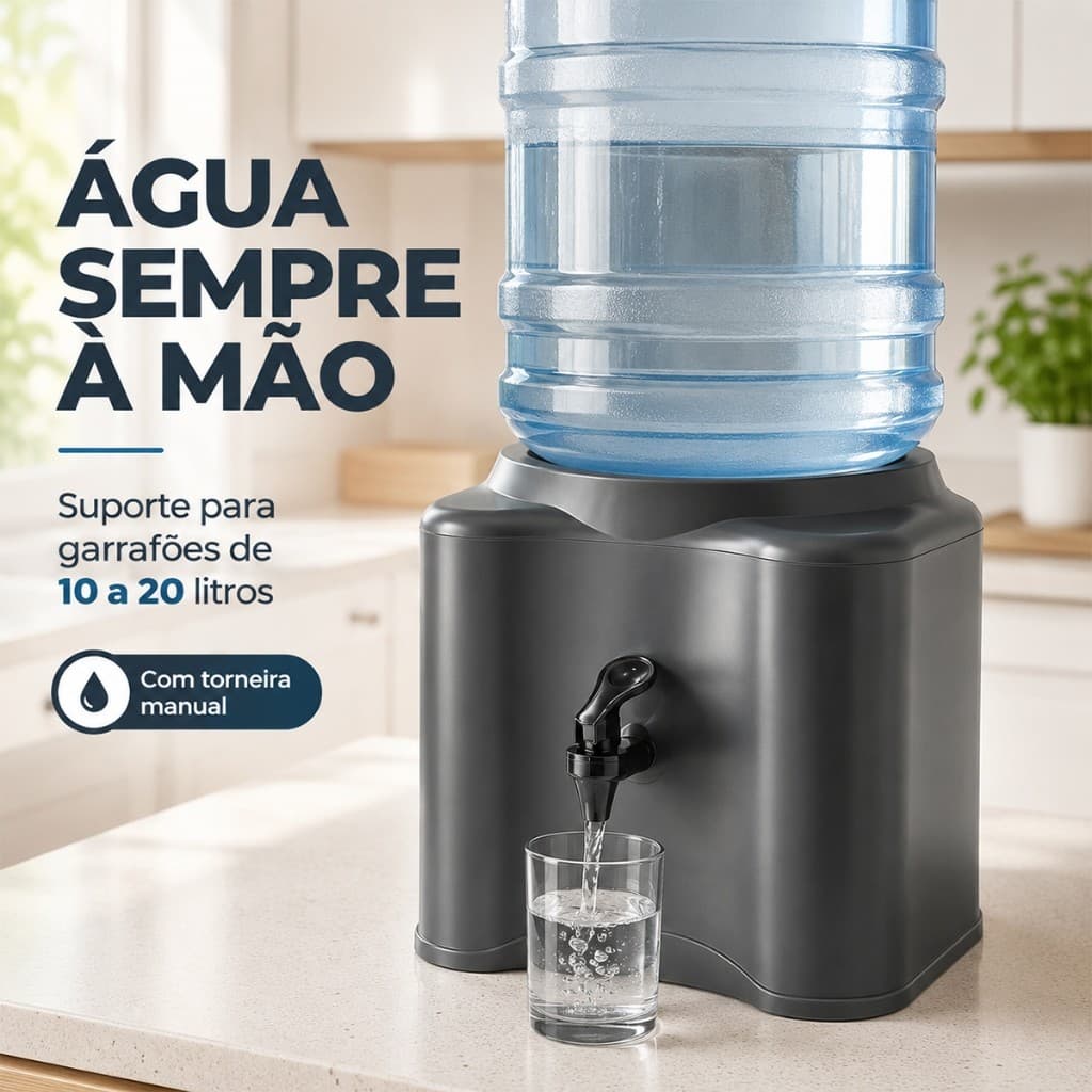 Base Suporte Para Garrafão de Água 20 Litros com Torneira Manual Porta Galão Bancada Cozinha Cinza