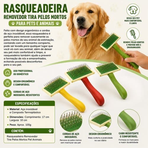 Removedor Pêlos Mortos Soltos Rasqueadeira Pet Conforto Fácil Uso