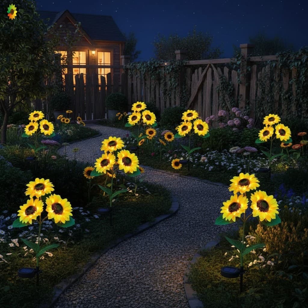 Luz Artificial Movida A Energia Solar Do Girassol Para Lâmpada Conduzida Impermeável Da Decoração Exterior Jardim