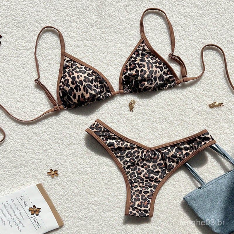 Biquíni com estampa de leopardo, novo maiô com amarração para mulheres, biquíni de alta qualidade para praia e águas ter