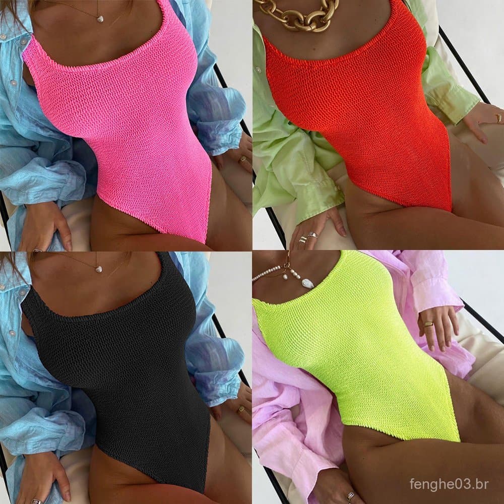 Maiô feminino de uma peça, cor sólida, maiô sem costas, roupa de banho muito vendida XXXJ
