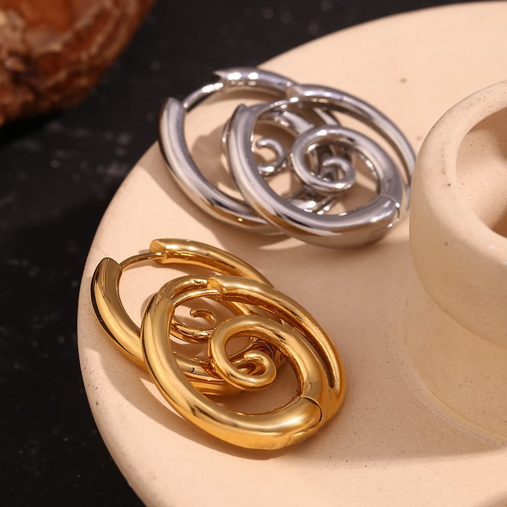 Brincos Espiralados em Aço Inoxidável Banhados a Ouro 18K, Brincos Geométricos Únicos para Mulheres YSTO