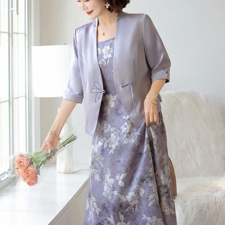[Novo produto] Roupas para mães Roupas primavera outono Novo vestido jaqueta estilo chinês dois conjuntos de idosos de m