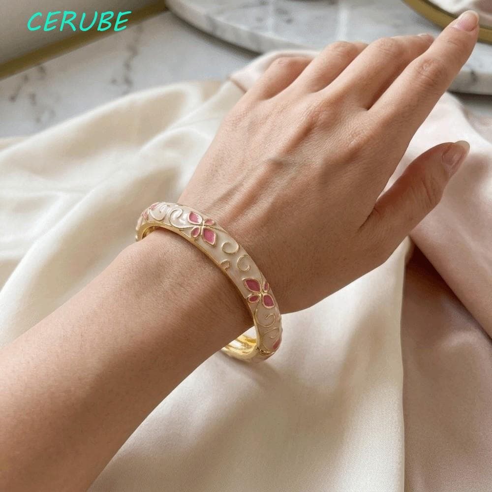 Pulseira De Flor CERUBE , Cloisonne Vintage Chinesa Colorida Mão Feminina Clássica Esmaltada