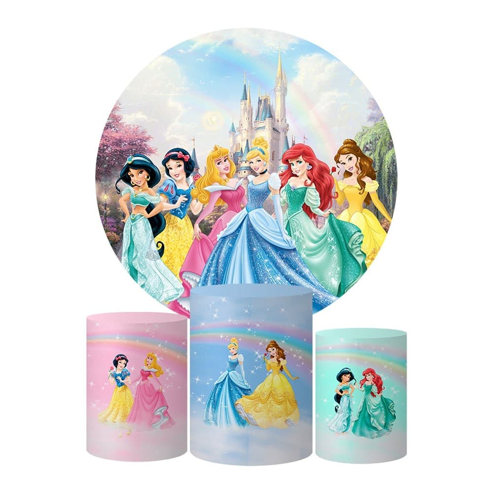 Trio Capas Cilindros + Painel Temas Princesas Veste Fácil Pegue e Monte
