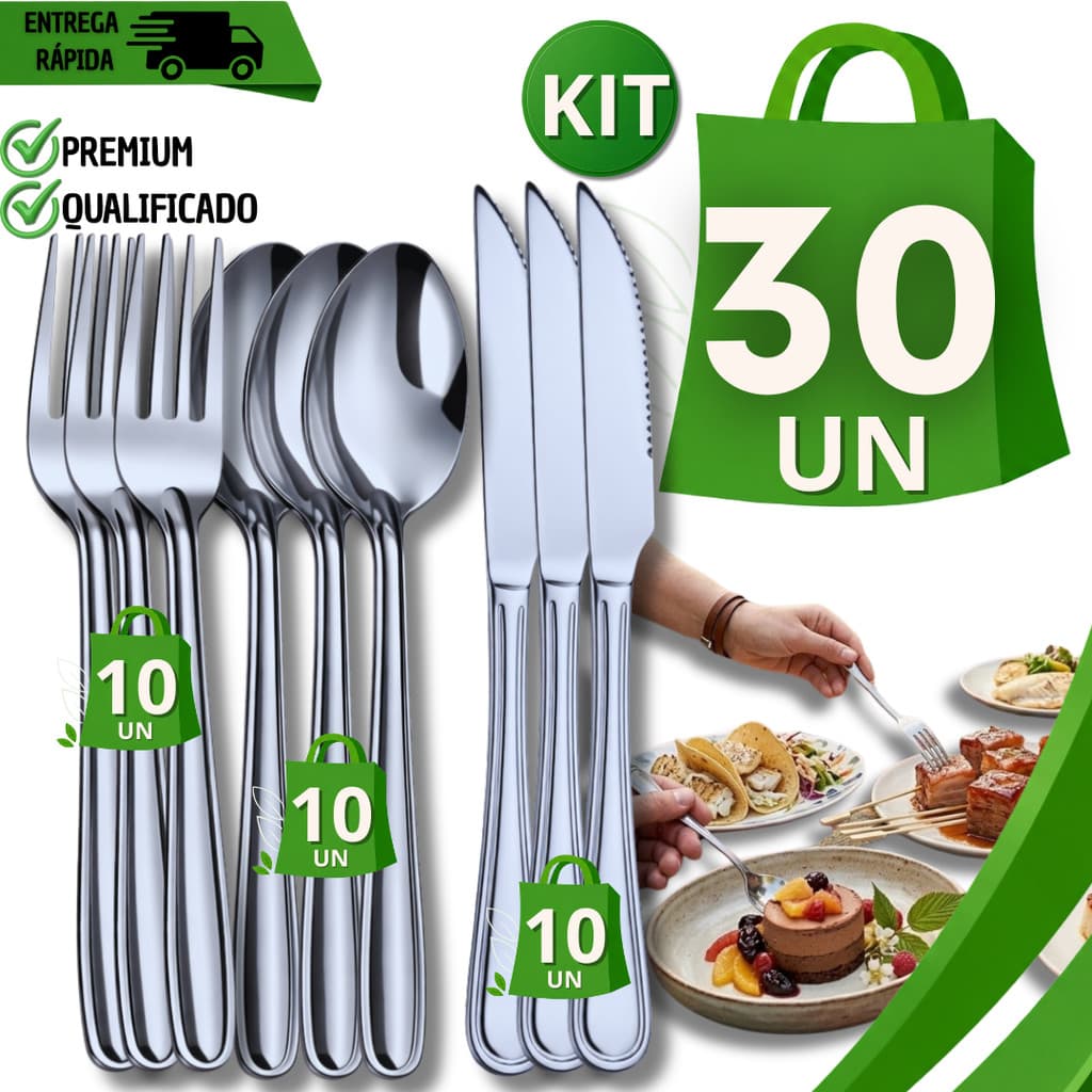 Kit Talher Garfo Colher Faca De Aço Inox Para Mesa Buffet Restaurante Lanchonete Cozinha Bar Talher