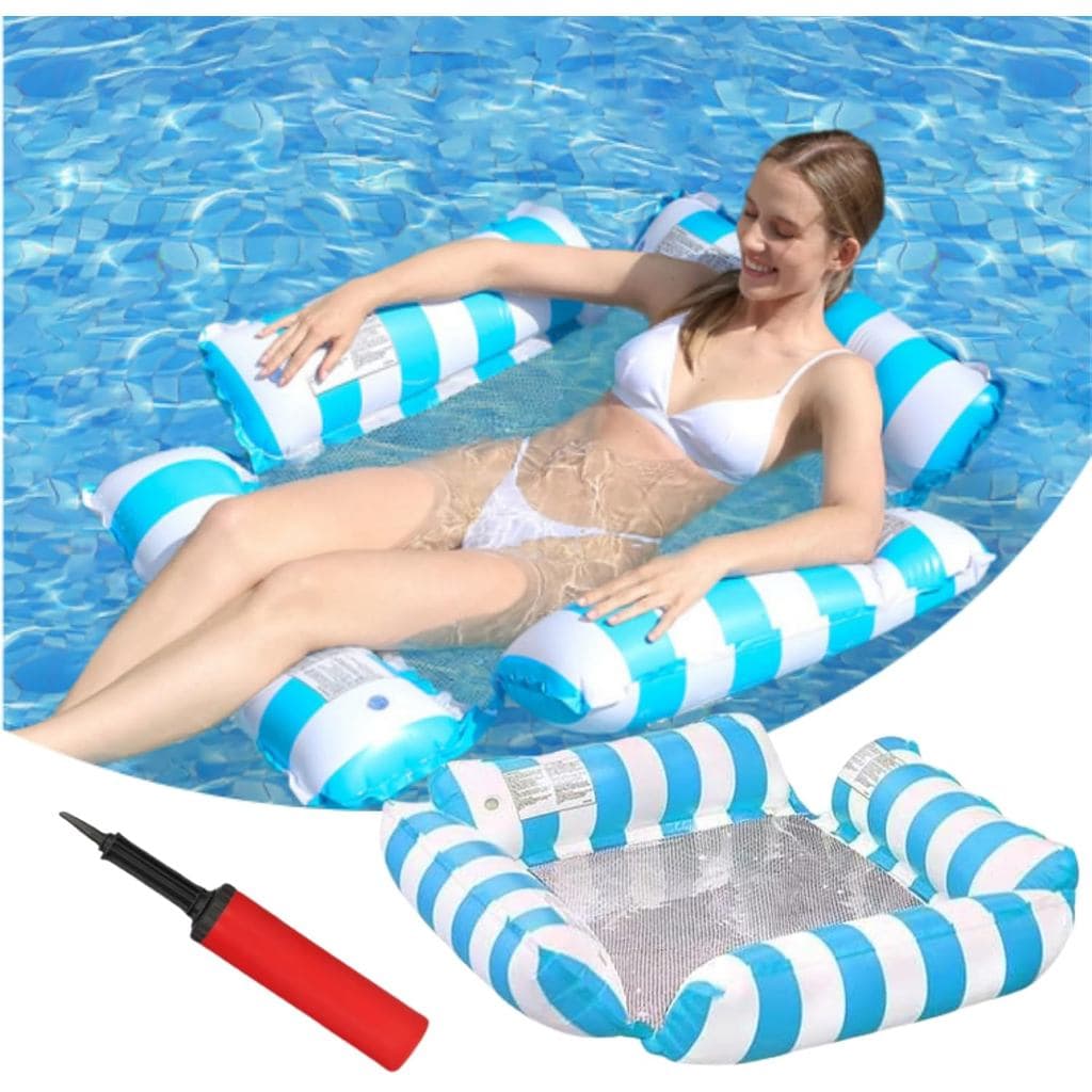 Cadeira Flutuante Inflável para Piscina, Flutuador em Forma de Rede com Padrão Listrado para Festas na Piscina e Férias