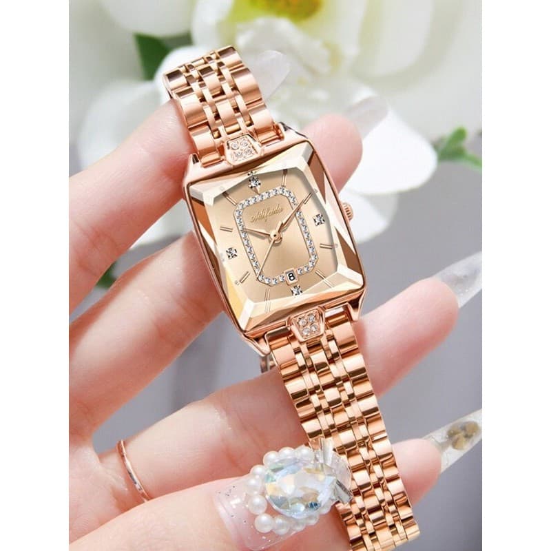 relogio feminino relogio feminino pequeno delicado Gypsophila pequeno cubo açúcar relógio mecânico feminino rosa ouro à